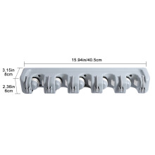 Wall-Mounted Broom & Mop Organizer Rack with 5 Positions & 6 Hooks in Grey