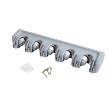 Multi-Position Wall Broom & Mop Organizer with 6 Hooks, Grey