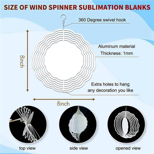 100Pcs 8 Inch Sublimation Wind Spinner Blanks 3D Wind Spinners Hanging Wind Spinners 2