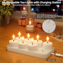 Rechargeable Flameless Tea Lights Candles with Charging Station 8Pcs Battery Tea Lights with Remote Timer LED Tealight