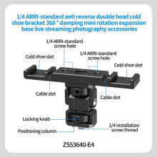Dual Cold Shoe Mount Bracket 1/4 Arca for DSLR Camera LED Light Microphone Live Streaming Expansion Bar B