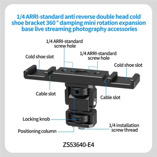 Dual Cold Shoe Mount Bracket 1/4 Arca for   DSLR Camera LED Light Microphone Live Streaming Expansion Bar B