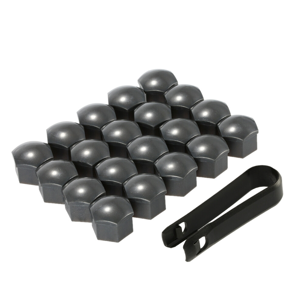 20Pcs 17Mm Car Wheel Nut Cover Bolt Cap Set With Removal Tool - Black/Gray 9371393088625