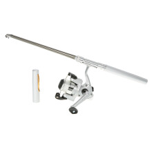 Mini Aluminum Pen Fishing Rod + Reel, Silver, 23cm-96.2cm
