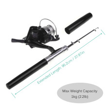 Mini Aluminum Pen Fishing Rod & Reel 37.87in Black Lightweight