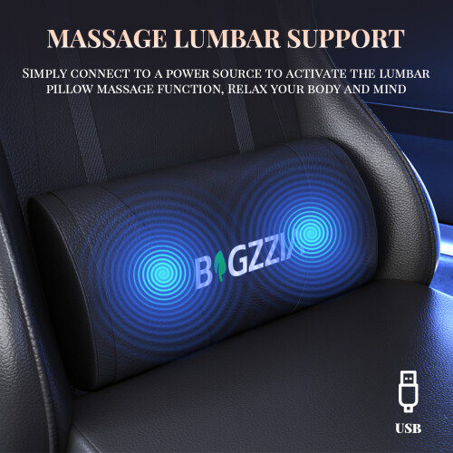(Black)Massage Gaming Chair Recliner with Footrest 2