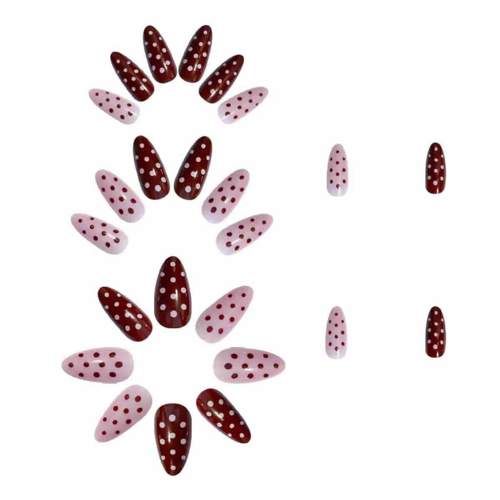 Dachuang Beauty Red 24Pcs Polka Dot Press On Nails Glossy Almond