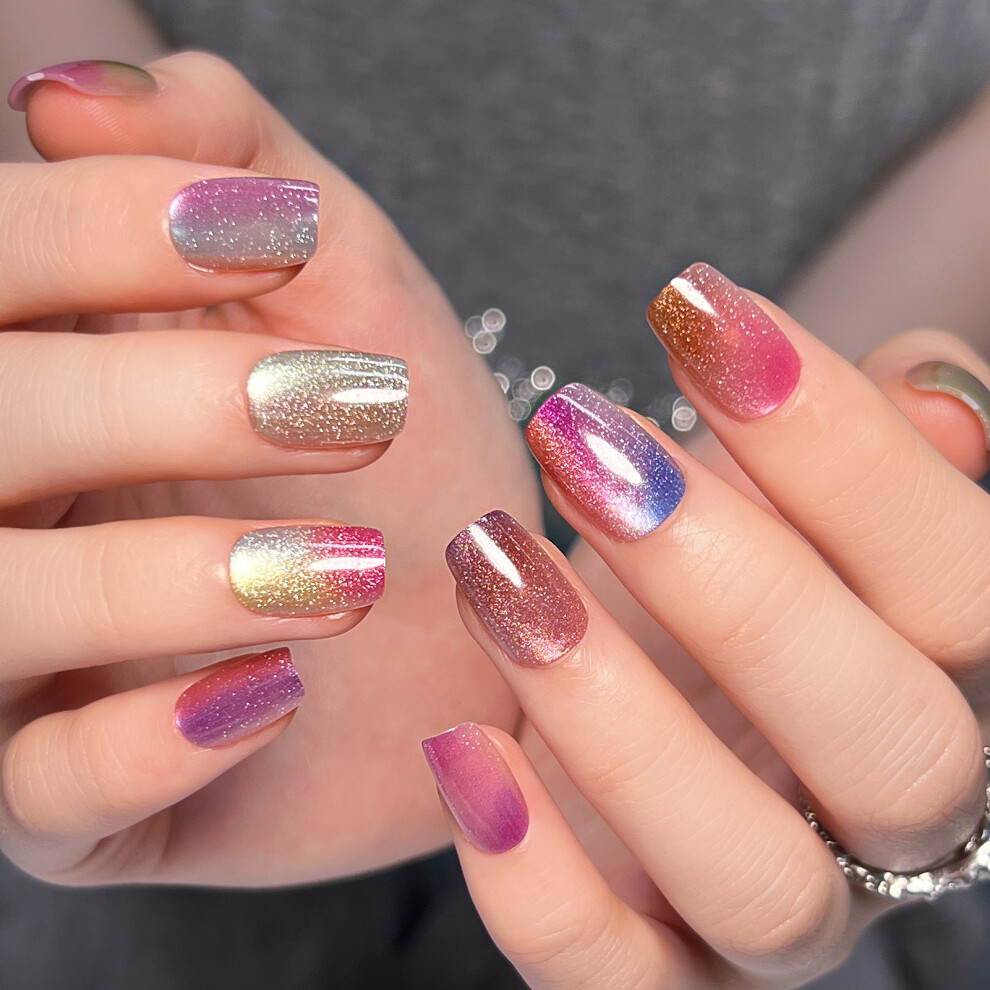 Zhouq-Outdoors (Xs) Colorful Cat Eye Press-On Nails For Manicure Lovers