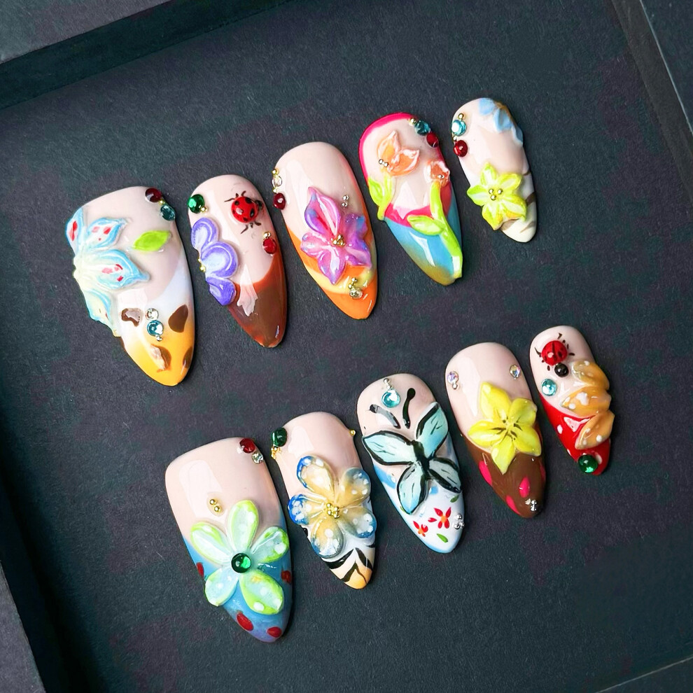Phui-Pet-Supplies (Xs) Colorful Flower Fake Nails - No Smell, Eco-Friendly