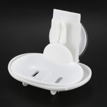 2X Double Soap Dish Strong Suction Soap Holder Cup Tray for Shower Bathroom (White)
