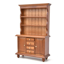 Mini Wooden Dollhouse Furniture Bookcase 1:12 3 Layer with 4 Drawers Brown