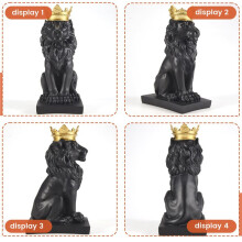 Abstracte Kroon Leeuw Standbeeld Thuiskantoor Bar Mannelijke Leeuw Geloof Hars Sculptuur Ambachten Animal Art Decor Ornamenten - Zwart