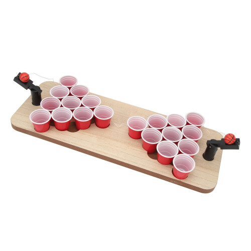 Beer Pong Board Game: Wooden Tabletop Set, 20 Cups
