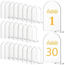 30 Sets Helder Boog Acryl Bord met Standaard  Gebogen Vel DIY Boog Tafelnummers voor Bruiloft Receptie Evenement Feest
