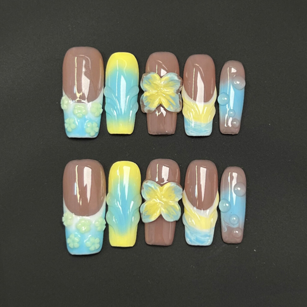 Dachuang Beauty (S) 10Pcs Blush Blue Fake Nails - Long & Comfortable