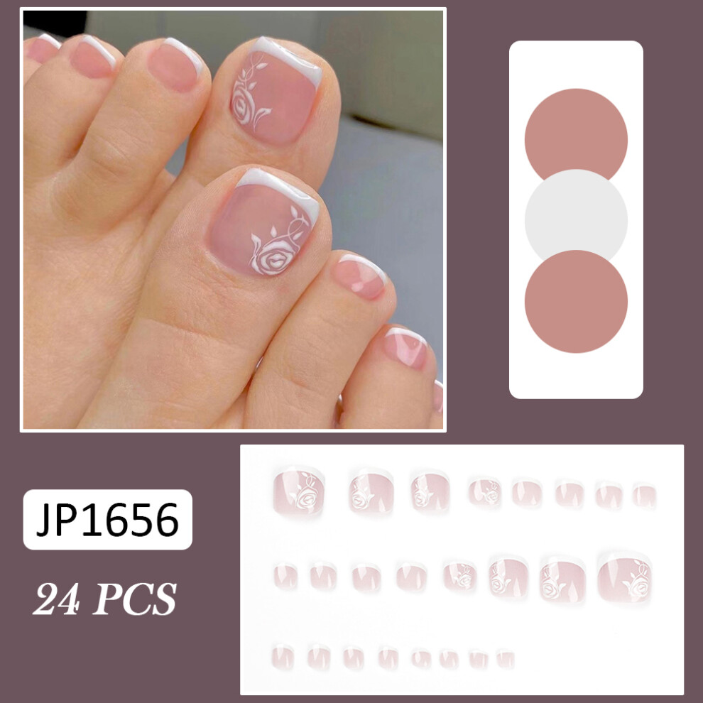 Dcph-Clothing (Standard) 24Pcs Rose Glossy Fake Nails For Women