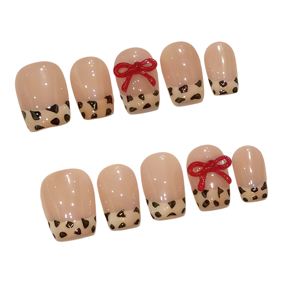 Penghui-Toys (Ultra Short Ladder) Nude Square Fake Nails With Leopard Tip Resin Material Zero Pressure On Nail Bed For Daily And Parties Wearing