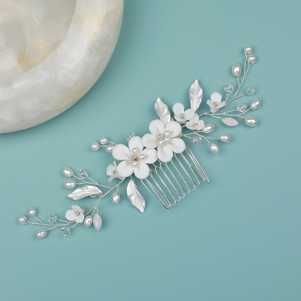 Dcph-Clothing Pearl Bridal Hair Comb Floral Ceramic Wedding