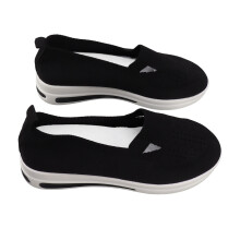 Damen Freizeitschuhe aus Mesh-Stoff, dicker Absatz, schräger Absatz, schwarz, Größe 37