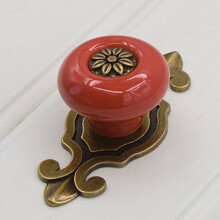 Vintage Ceramic Door Knob Handle BronzE Red, 32x74mm, Durable