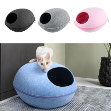 Cozy Felt Cat Cave Bed – 33cm x 26cm with Cushion in Grey, Blue or Pink