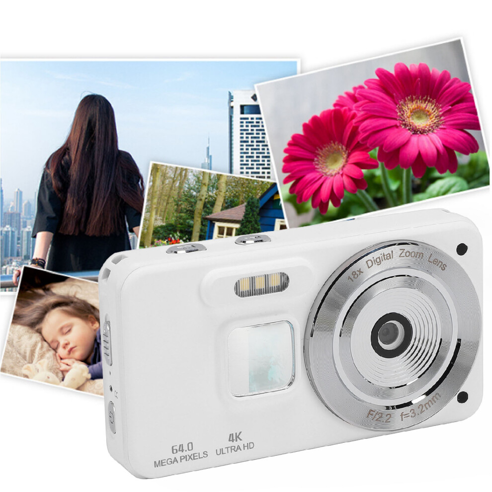 Portable 4K Camera 64Mp 18X Zoom Selfie Vlogging White 4401388450801