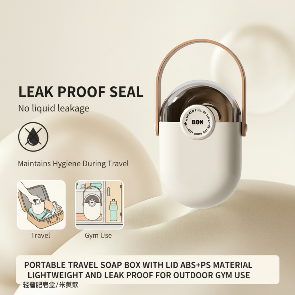 Penghui-Toys (Beige) Portable Travel Soap Box With Lid Lightweight And Leak Proof Soap Case For Outdoor Gym Use