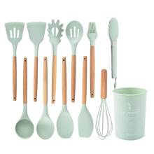 (Nordic light green) 12pc Wooden Spatula Set - Heat Resistant Cooking Utensils