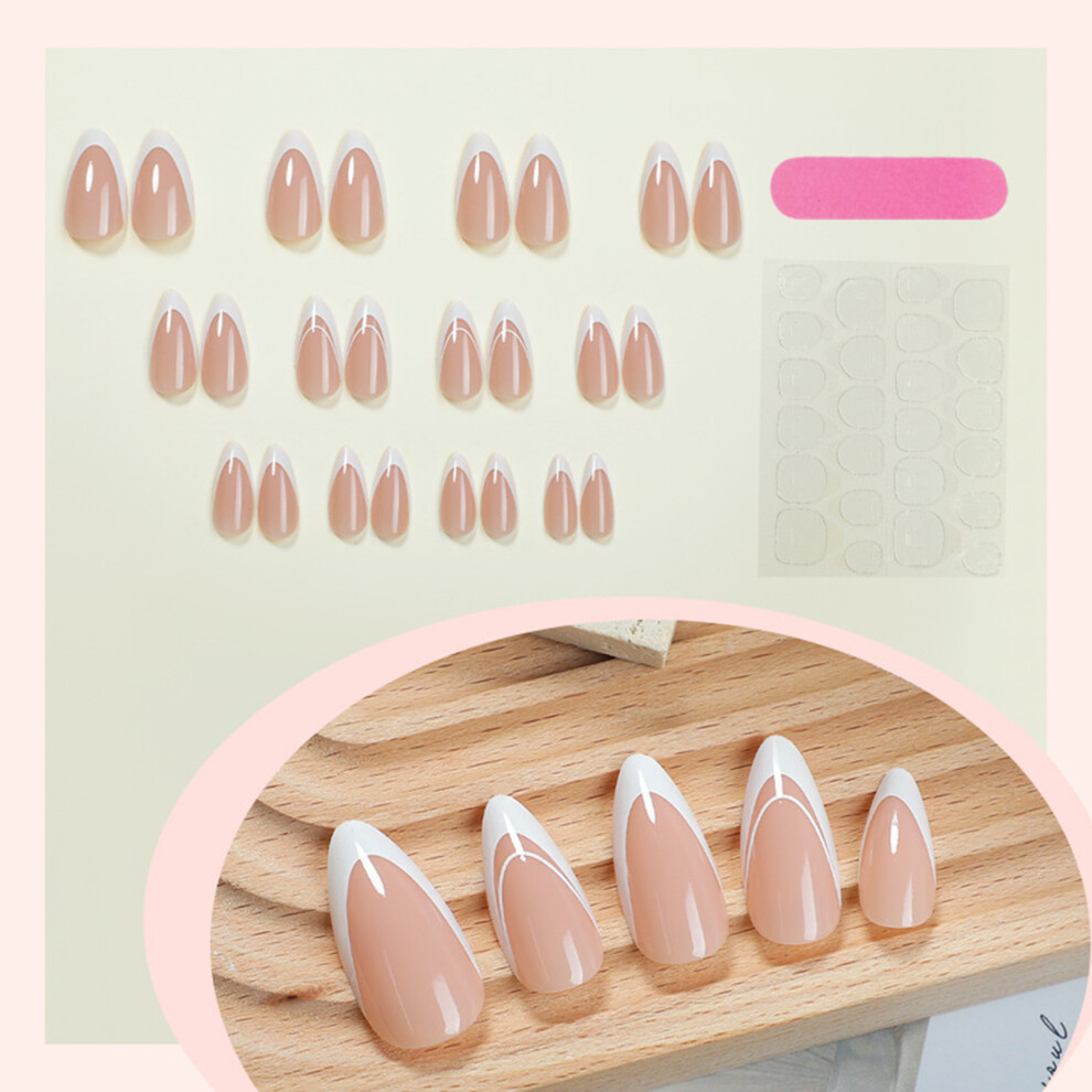 Zhouq-Outdoors 24Pcs Nude Almond Press On Nails French Tip