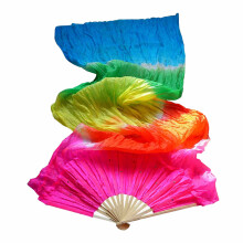 New Elegant Imitated Silk Fabric Horizontal Stripes Gradient Long Dance Fans