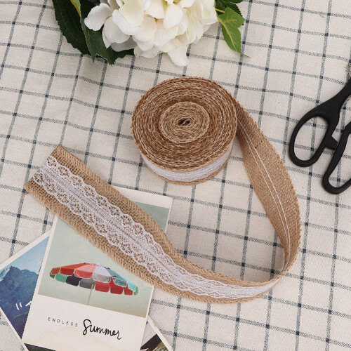 Natural Linen Lace Ribbon 5m Roll 2 Pack