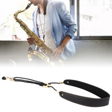 Adjustable Soft PU Leather Nylon Saxophone Hook Strap for Alto Baritone Treble Black