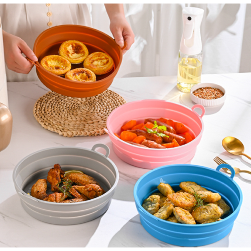 Sammenleggbar rund silikonform til airfryer Brown 19 cm 1