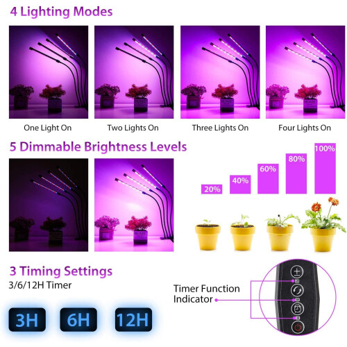 Lâmpada de planta / iluminação de planta com 4 lâmpadas fluorescentes LED flexíveis   2 pacotes 2