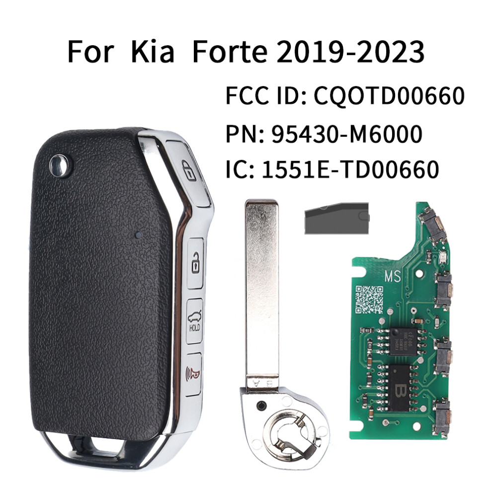 For Kia Forte 2019-2023 Flip Remote Key 3 1 Buttons Trunk 433Mhz Pn: 95430-M6000 Fcc Id: Cqotd00660 Ic: 1551E-Td00660 6935161690552