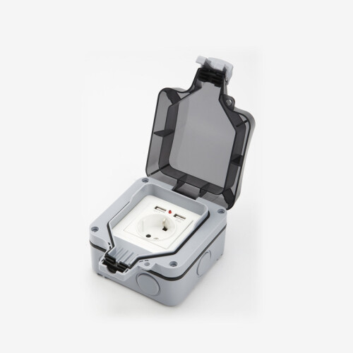 Wasserdichte Steckdose mit Abdeckung, mit 2 USB-Anschlüssen Grey 1
