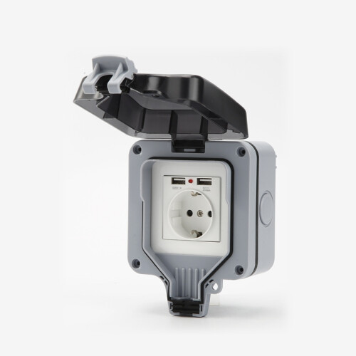 Wasserdichte Steckdose mit Abdeckung, mit 2 USB-Anschlüssen Grey 2
