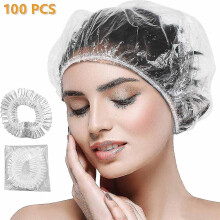 Disposable Shower Caps 100 Pack, Transparent Plastic, Thick Waterproof, Adjustable for Women Men, Spa Salon Home Travel Use