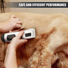 Draadloze tondeuse voor huisdieren met keramisch mes, lcd-scherm, 3 snelheden en 6 opzetkammen voor langharige honden en katten.