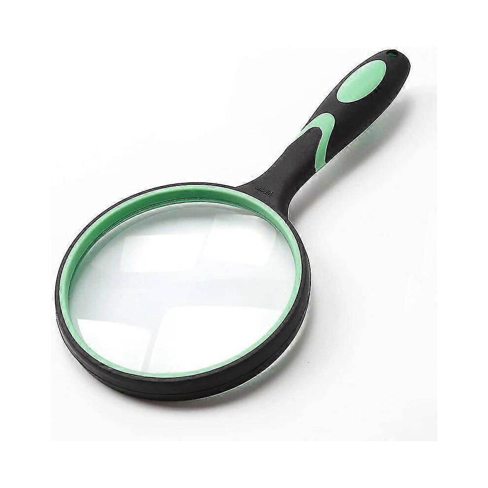 Handheld Magnifying Glass with 100mm Large Viewing Area Glass Lens and 10x Magnification for Reading and Detailed Viewing