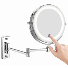 Wall Mounted Makeup Mirror 7 Inch LED with Light, 10x Magnification, Double Sided Silver Adjustable Bathroom Vanity Mirror