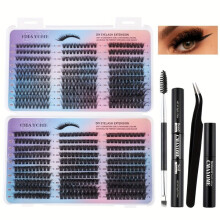 False Eyelashes for Beginners, DIY Eyelash Extensions 8-16mm D Curl, 600pcs Cluster Lashes Set for Cosplay, Hypoallergenic