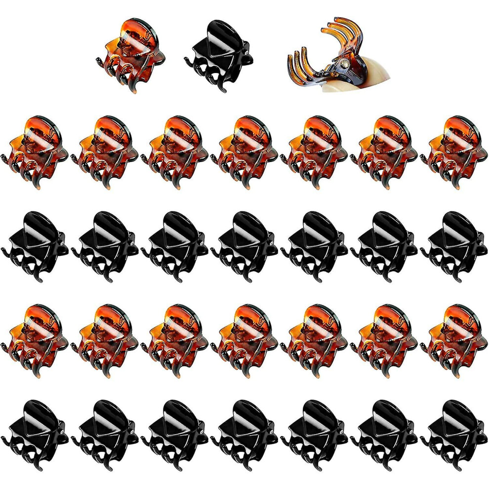 Black/Brown Hair Claw Clips 30-Pack, Mini Plastic Hair Clips For Women With Strong Grip, And Set For Daily Hairstyles