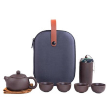 Portable Tea Set with Filter, 4 Cups and Canister, Purple Clay for Home Office Outdoor Use