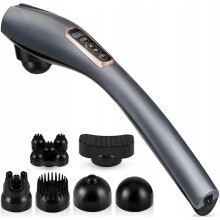 Handheld Massager with 6 Heads, 12 Modes Long Handle, Wireless Charging, Full Body Muscle Relaxation for Back Neck Pain Relief
