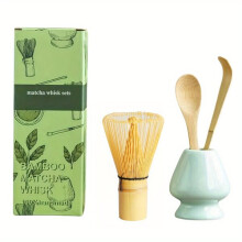 Conjunto Chasen de Matcha de 4 Peças com Batedor de Bambu e Ferramentas de Cerâmica para Cerimônia Tradicional de Chá e Uso Doméstico