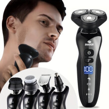 Electric Shaver Rechargeable Beard Trimmer Men's Grooming with Nose Trimmer Attachment and Facial Cleansing Brush for Personal Care
