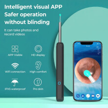 Limpador de ouvido visual inteligente sem fio com 1080P HD e WiFi, compatível com iOS e Android, à prova d'água IPX5 para uso doméstico