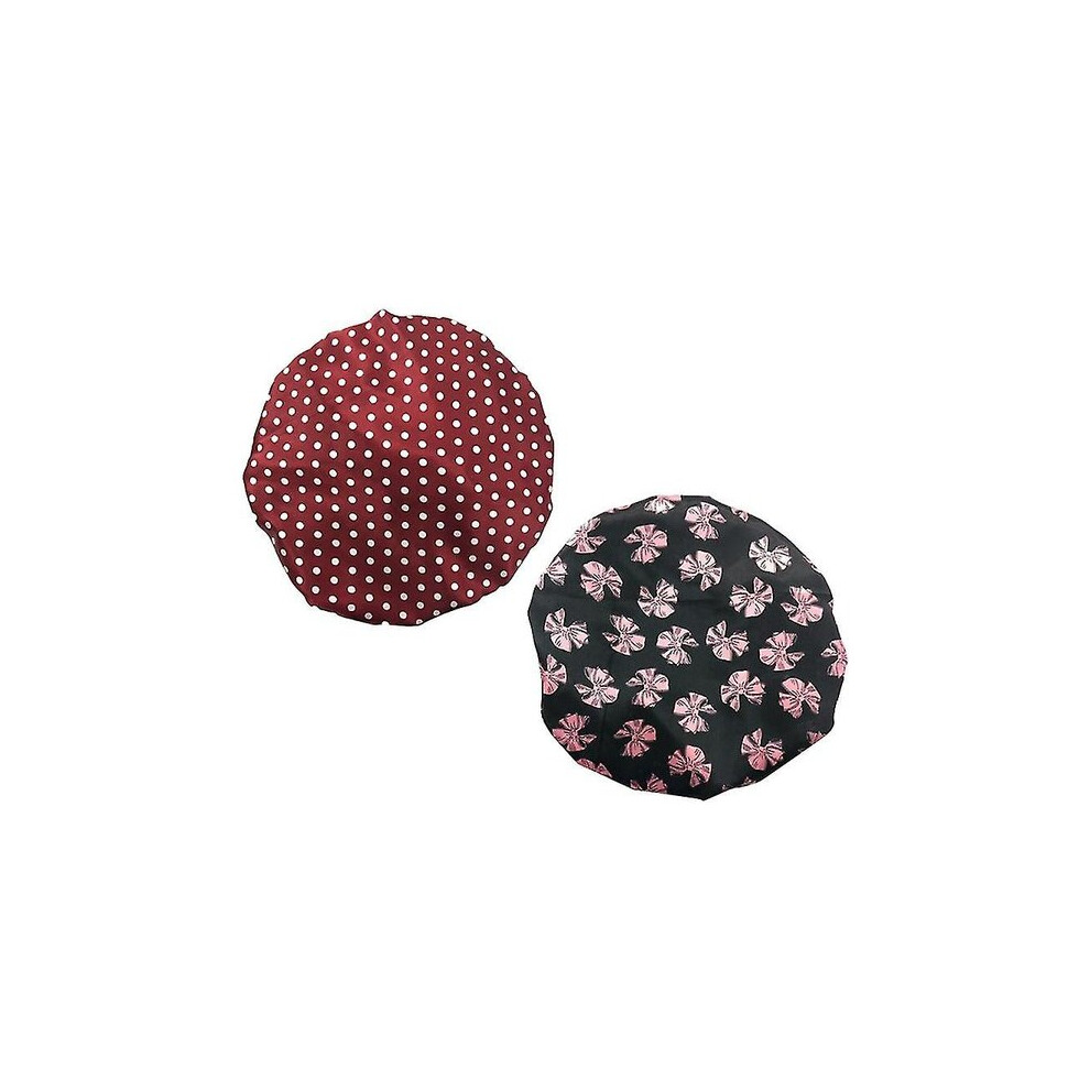 Reusable Shower Cap 2 Pack, Waterproof Hair Cap with Elastic Band for Bathing, Cooking SPA