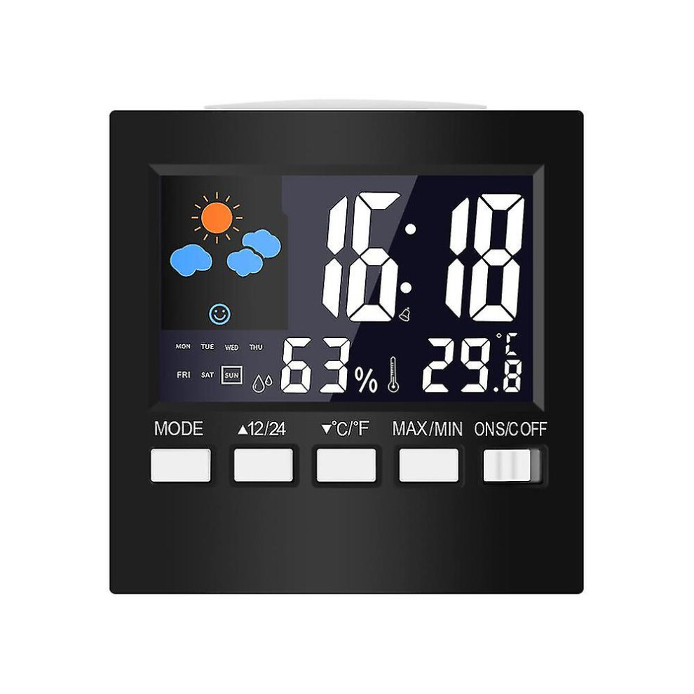 Digital Hygrometer Thermometer with Backlight, Humidity Temperature Monitor, Colour Forecast, Clock Alarm Calendar for Home Indoor Use